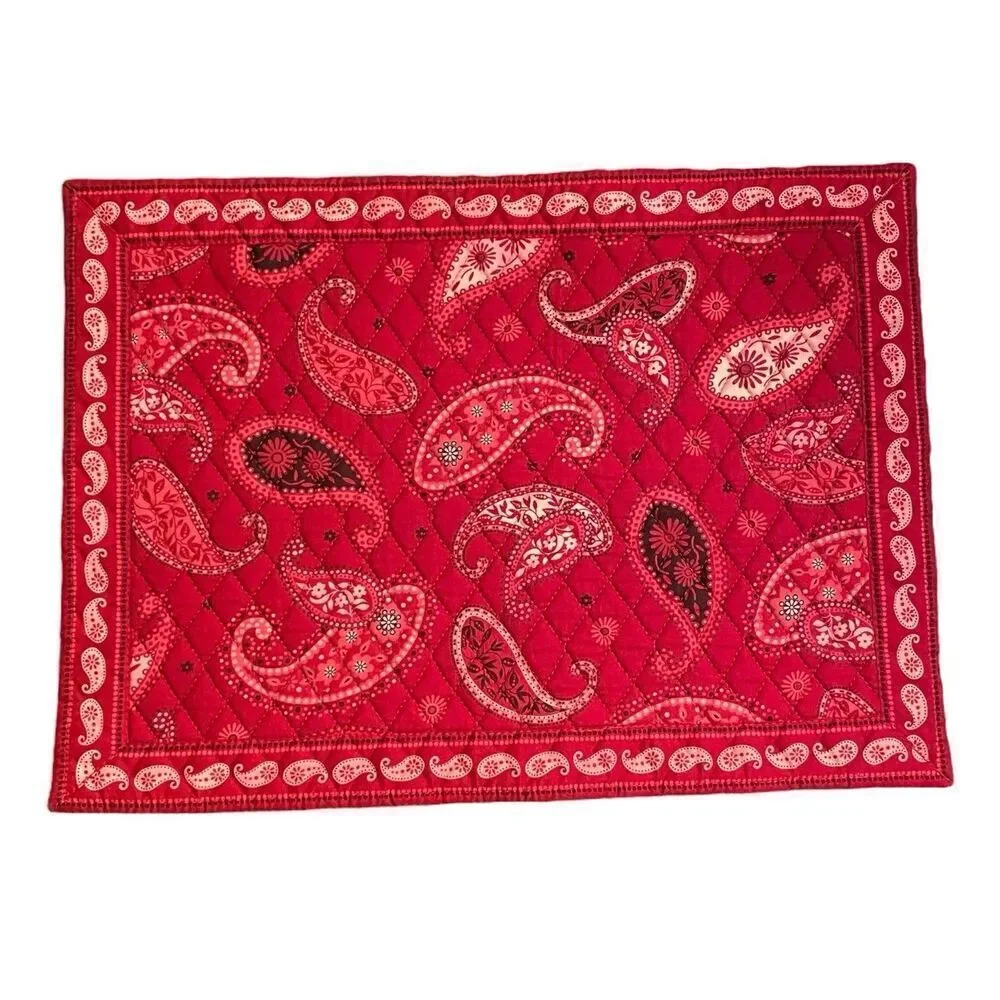 Vera Bradley Mesa Red Set 6 Quilted Placemats and 9 Napkins Paisley Print